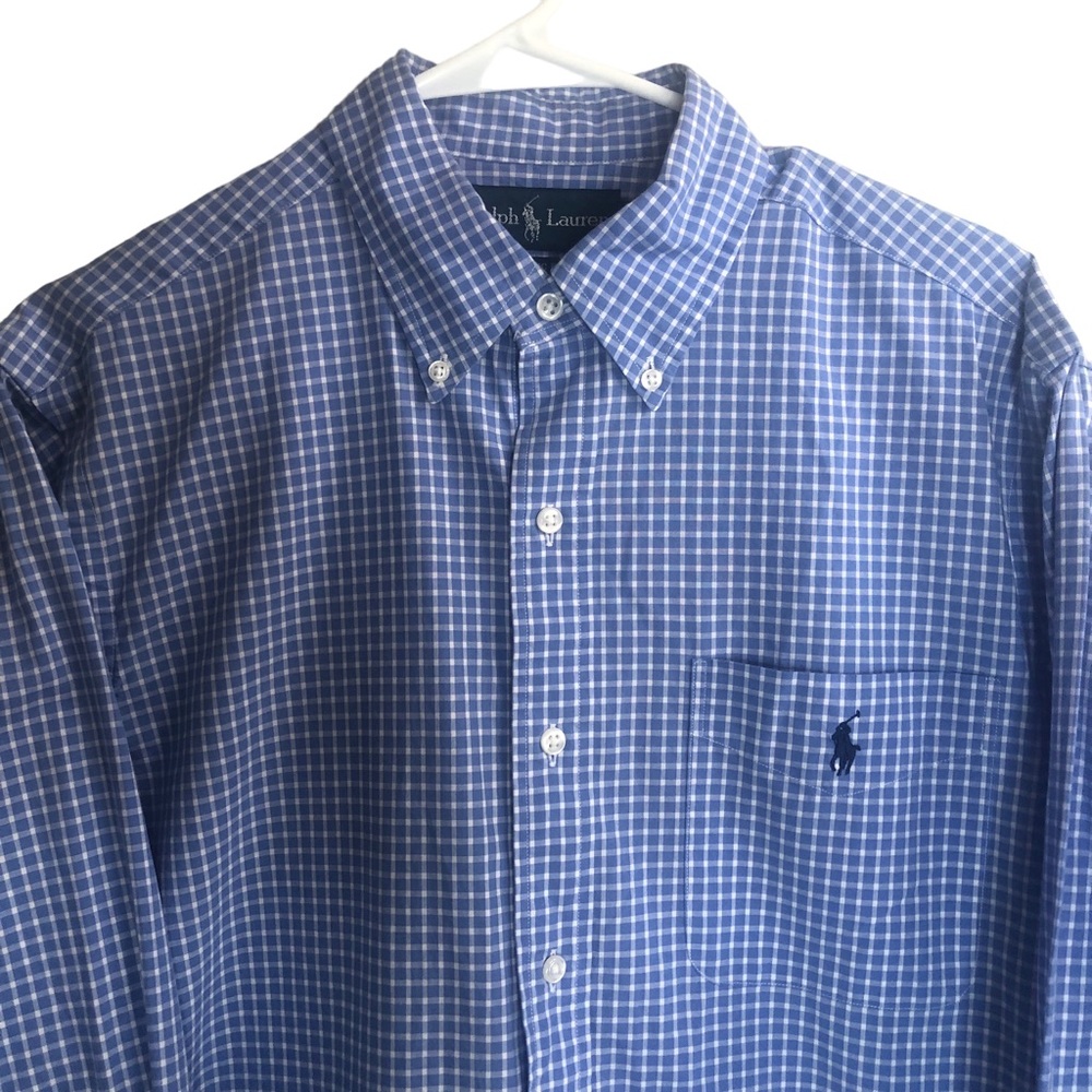 Ralph Lauren Men's Classic Fit Blue Checked Button Down Shirt U5